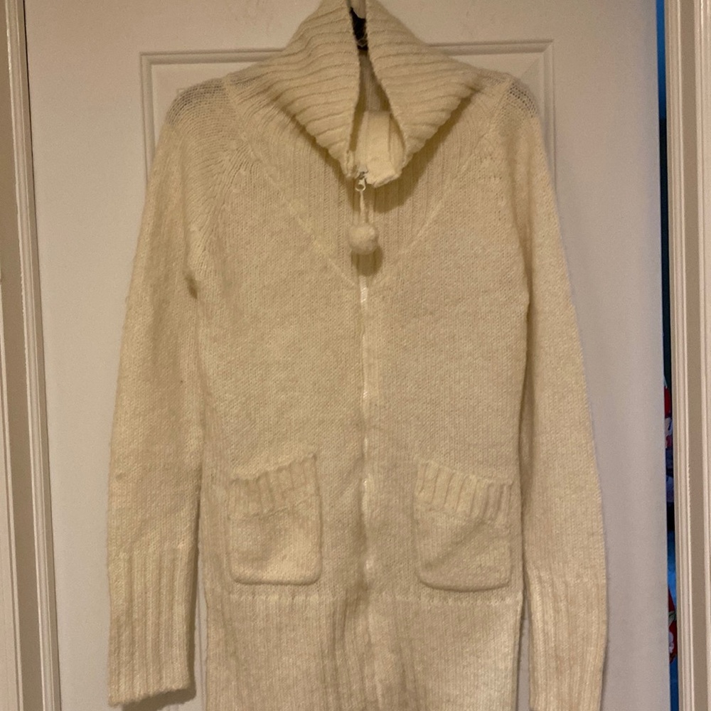 Kenzie Girl Mohair Alpaca Blend Winter White Long Full Zip Sweater NeverUsed